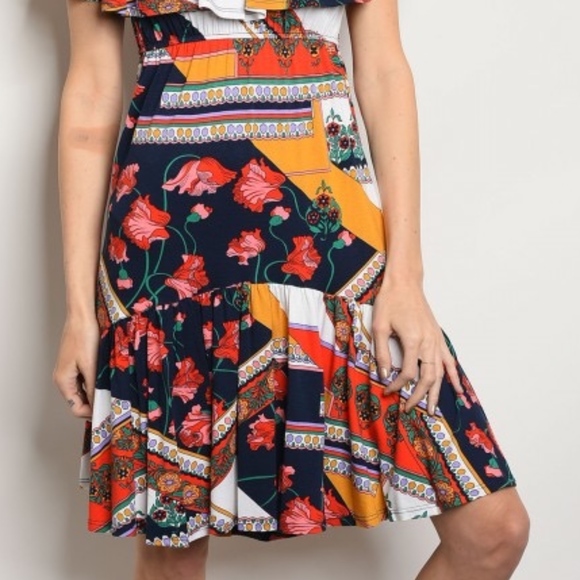Off Shoulder Floral & Patchwork Dress - Picture 5 of 8